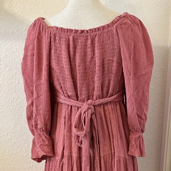 Lapis & Lillies Cottage Dress Women's Size Large Pink Midi Length Smocking JCD - Picture 4 of 9